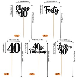 ZHUOWEISM 15 PCS Happy 40th Birthday Centerpiece Sticks Hello 40 Cheers to 40 Birthday Table Flower Centerpieces Sticks 40 Fabulous Floral Decors for 40th Birthday Party Centerpieces Supplies Black