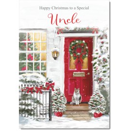 doodlecards Uncle Christmas Card Red Door Medium Size Christmas Card for Uncle with Plain Envelope