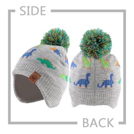 XIAOHAWANG Baby Knitted Winter Baby Hat Boy Warm Children's Hat Boy Beanie Hat Thick Winter Hat for Autumn, Winter, Colorful Grey Dinosaur (Hat + Scarf)
