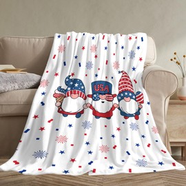 4th of July Throw Blanket Gnomes Patriotic Blanket, Memorial Day Blanket, 4th of July Decoration Bed Flannel Plush Super Soft Quilt Throw for Sofa Couch 40x50 inches