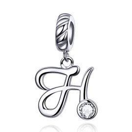 LaMenars Charm Pendant with Letter, 925 Sterling Silver, Fits European Charm Bracelets and Necklaces, Cubic Zirconia, Cubic Zirconia