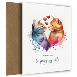 Congratulations Wedding Day Card for Bride & Groom - Happily Ever After - Watercolour Cats
