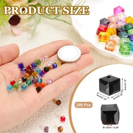 PATIKIL 4mm Crystal Glass Cube Beads, 200 Pcs Square Glass Beads Loose Glass Beads for Multi Cord Bracelet Jewelry Making Necklace Earrings Decorations, Black