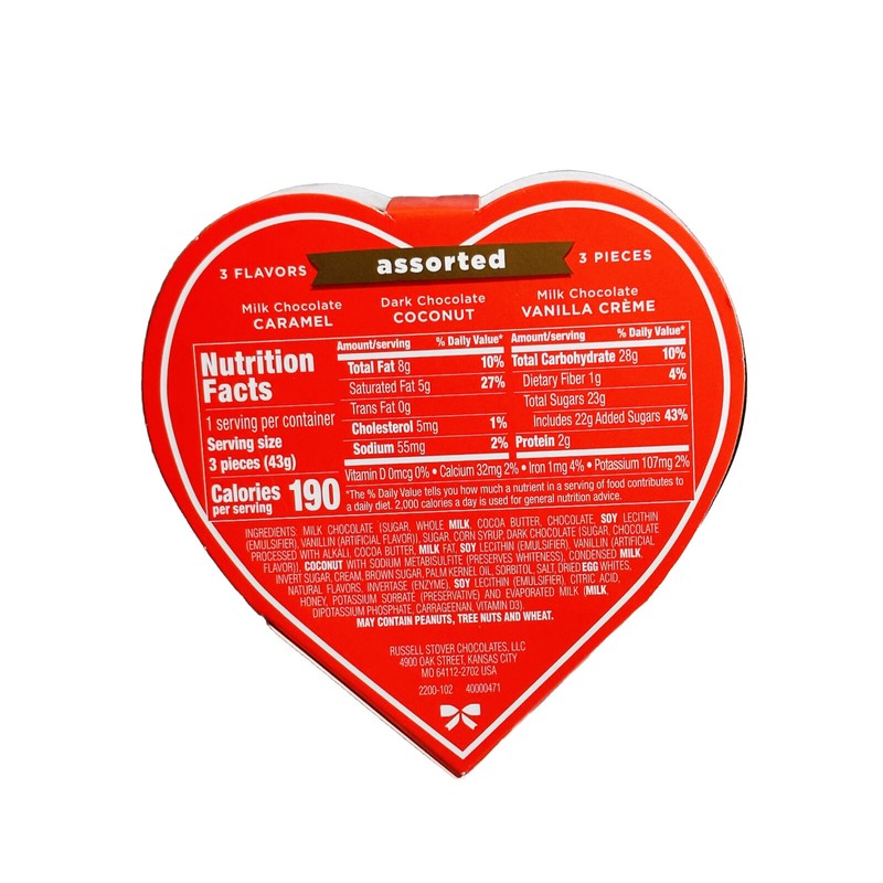 Russell Stove Assorted Chocolates Milk Dark Heart Chocolate 1.5 oz/43gm