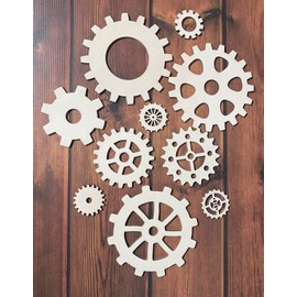 Wooden Gear Set up to 5.9" Unfinished Crafts & Decorations Steampunk Design DIY Paint the Gears Craft Supplies