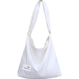ZZPLN Women's Canvas Crossbody Bag Casual Hobo Bag Shoulder Bag Shopping Bag (White)