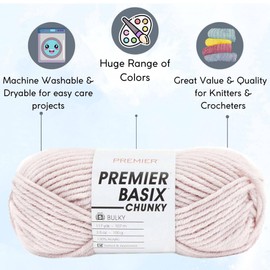Premier Basix Chunky Knitting Yarn Blush 1145-19 (3-Pack) Same Dye Lot Chunky Bulky #5 Soft 100% Acrylic Bundle with 1 Artsiga Craft Bag
