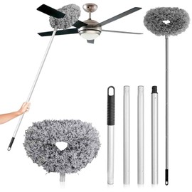 Limpiador de Ventilador de Techo, Plumero de Limpieza, Plumeros Lavables, Cepillo de Limpieza y Polvo Reutilizable con Varilla, para Limpiar Ventiladores de Techo, Techos Altos, Muebles