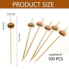 100 PCS BMYUK Burger Cocktail Sticks Breakfast Sandwiches Hamburger Fruit and Parties Events Handmade Wooden Skewers with Burger Ornament Finger Food Picks