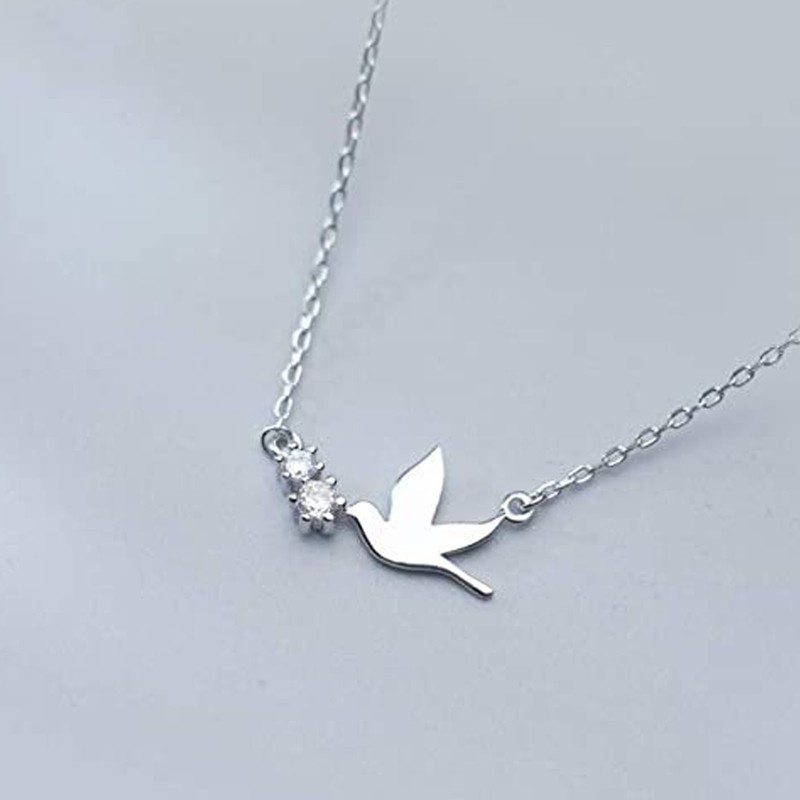 Silver Pendant Necklace Beautiful Elegant Adjustable Cute Dove Bird Pendant