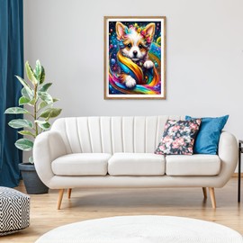 AIRDEA Regenbogenfarbener Welpe Diamond Painting, 5D Diamant Painting Erwachsene Bilder Malerei Set, Full Mosaikherstellung für Erwachsene, Home Wand Décor 30x40cm