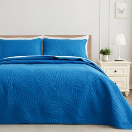 Exclusivo Mezcla California King Quilt Bedding Set, Lightweight Royal Blue Quilts Cal Oversized King Size for All Seasons, Soft Microfiber Bedspreads Coverlets with Leaf Pattern, 3 Piece