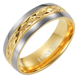 Willis Judd 7mm Titanium Ring for Men Engraved I Love You In Wooden Gift Box Wedding Band Ring Mens Engagement Ring Groove Promise Ring Comfort Fit Size T