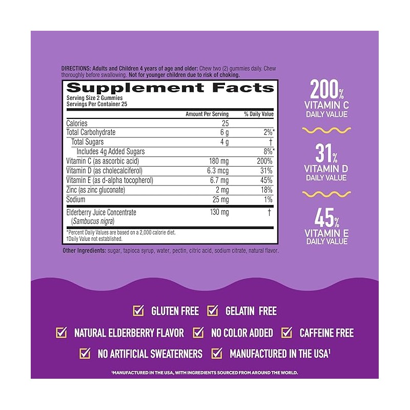 Airborne Elderberry + Zinc & Vitamin C Gummies For Adults,