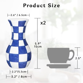 Small Blue and White Vase, 2-Pack 6 Inch Bud Ceramic Flower Vase, Retro Chinoiserie Vase for Fresh Dried Silk Flower Decor Side Table Living Room Bookshelf Antique Grand Millennial - Plain Glazed