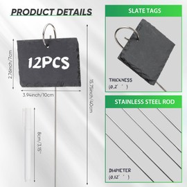 Colingmill 12 Sets Plant Labels Slate Plant Tags Garden Sign Marker Weatherproof Reusable Natural Slate Garden Sign Hanging Tag with Metal Stake and Pen for Outdoor Flower Vegetable(Rectangle)