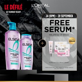 L'Oréal Paris L'Oreal Paris Elseve Hyaluron Pure 72H Purifying Shampoo for Fresh Scalp & Hydrated Hair, Removes Oil & Impurities