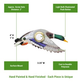 Waterwood Hand Painted Mallard Duck Doorbell - Wired & Illuminated Push Button Cast in Durable Polyresin