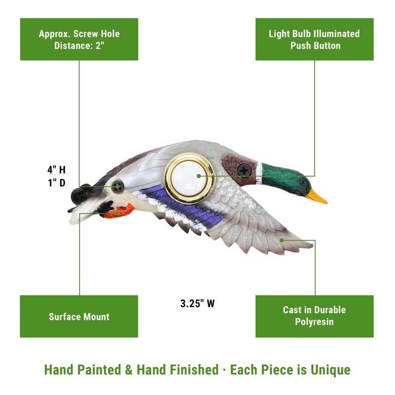 Waterwood Hand Painted Mallard Duck Doorbell - Wired & Illuminated