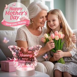 Yaleesgiff Gifts for Nanny, Butterfly Acrylic Night Light Nanny Gifts, Mothers Day Gifts for Nanny Presents for Nanny, Birthday Gifts for Nanny, Best Nanny Ever- Thank You Love You Forever