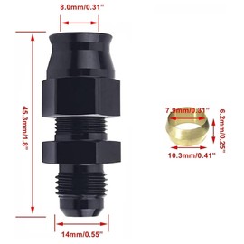 NLQR 2 Pcs 6AN Male Flare to 5/16" Fuel Hardline Tube Fitting Adapter Connector Aluminum Alloy with brass collar Black Anodized