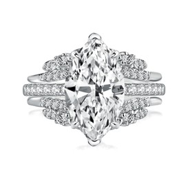 RODIFFY 2.5ct Wedding Rings Set for Women 925 Sterling Silver 18K White Gold Plated Vintage Marquise Cut Engagement Ring Sets, Metal, Cubic Zirconia