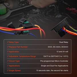 Digital Radiator Fans Controller Swith Kit – 12V/24V Adjustable Temperature Range Digital Electric Thermatic Fan Switch Kit from 104ºF to 230ºF (40°C to 110°C) Replace #0444 DC0444