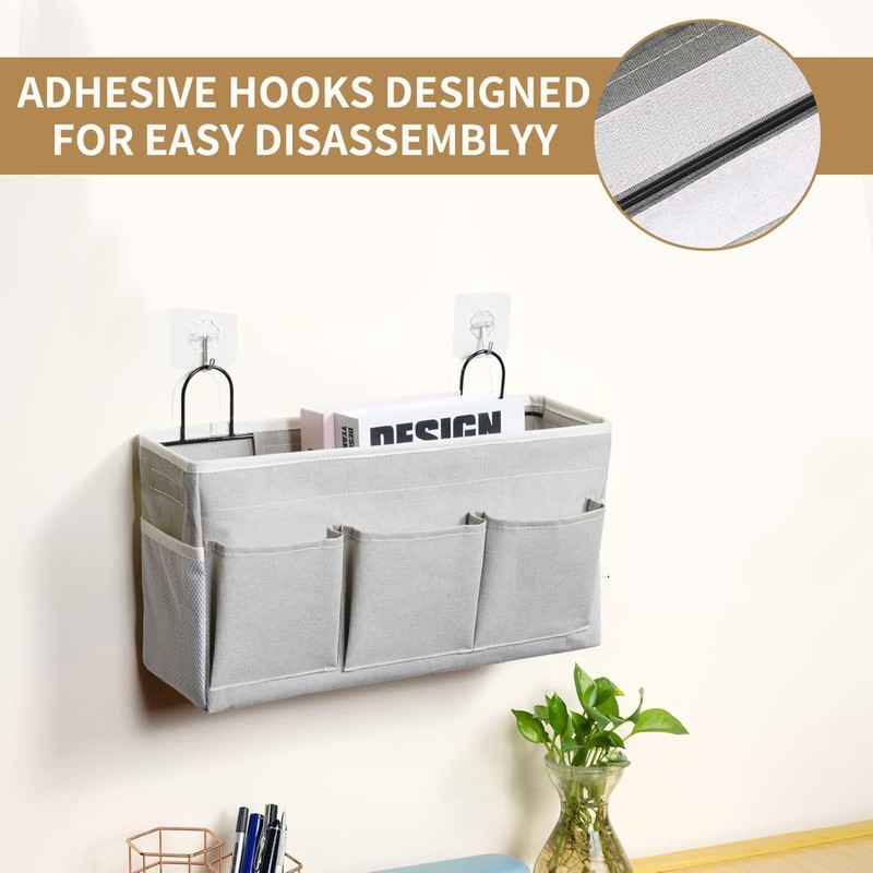 Eidoct Canvas Wall Hanging Organizer Bag with Hook, 3-pockets Waterproof