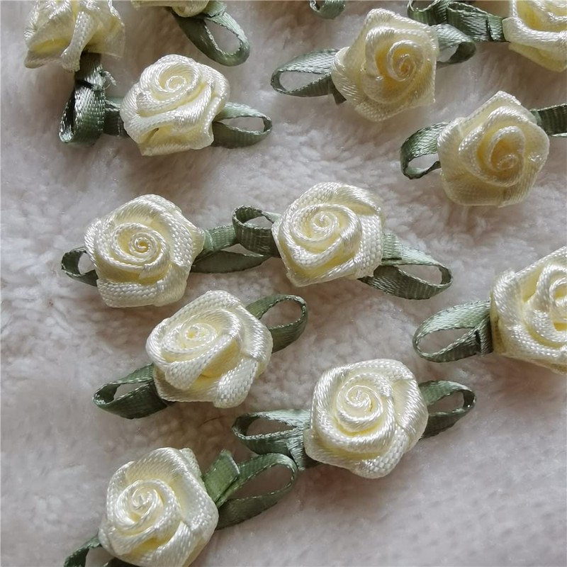100 rosetas de cinta de raso artificial hechas a mano,