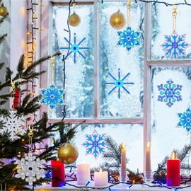 LYLIDIA Diamond Painting Christmas 12 Pieces 5D Snowflake Decoration Diamond Painting Pendant Key Ring Christmas Tree Window Hanging Winter Decor Ornaments Rhinestone Painting Kit DIY