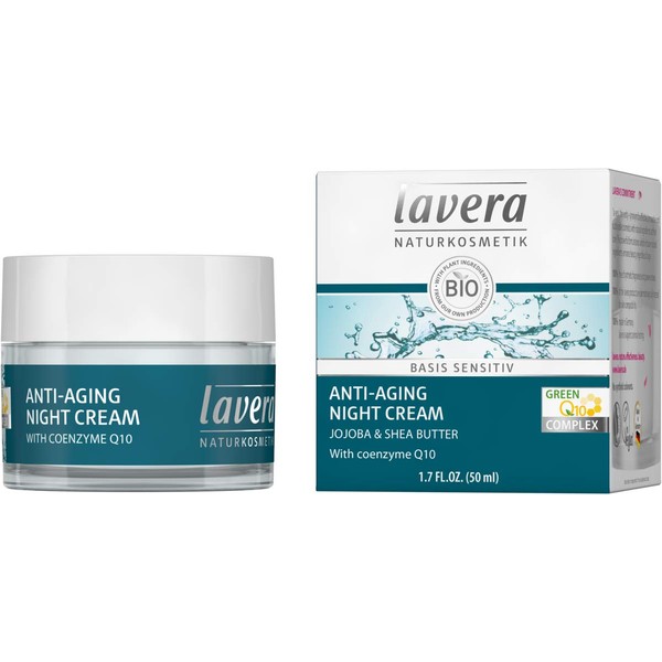 lavera Anti-Aging Night Cream with innovative natural composition of coenzyme Q10, Organic Jojoba Oil & Shea Butter to fight wrinkles, fine lines & signs of skin aging while you sleep – 1.7 Oz