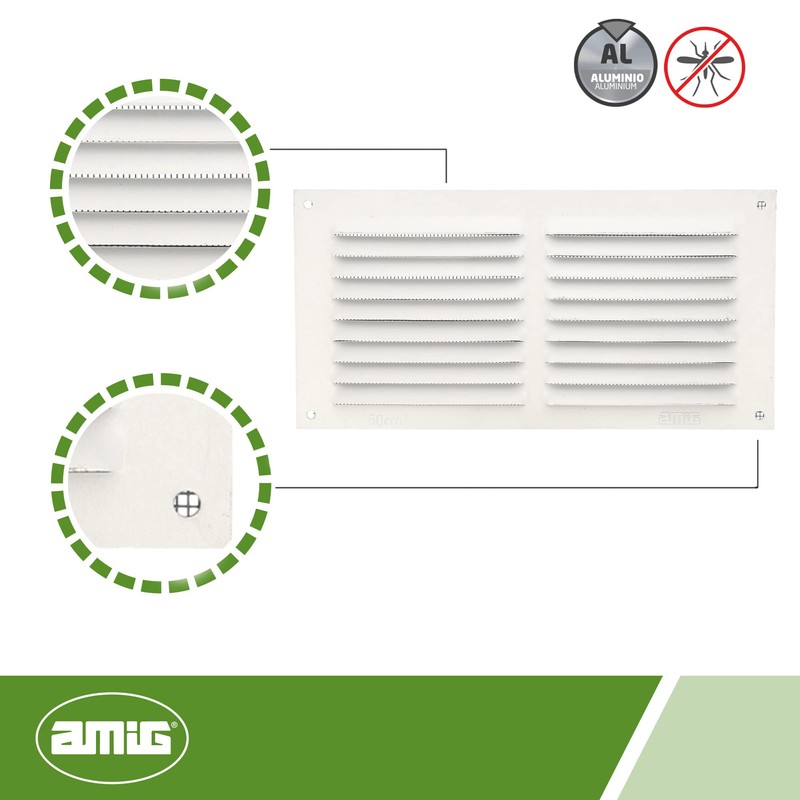 Amig - Rectangular Aluminium Ventilation Grille with Mosquito Net |