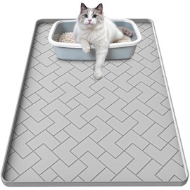 Silicone Cat Litter Mat for litter box Large 34" X 22"-Easy to Clean Cat Litter Trapping Mat, Waterproof, urine-proof and non-slip to keep the floor clean and tidy（Gray）
