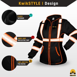 KwikSafety - Charlotte, NC - ROGUE Safety Jacket for Women [NO FUZZ Balls] OSHA ANSI Unrated Reflective Womens Fleece Hoodie/Black 2XL