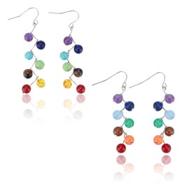 UNICRAFTALE 2 Pairs 2 Style 7 Chakra Earrings Long Dangle Stainless Steel Hook Earrings Rainbow Chakra Ball Beads Earrings Healing Dyed Natural Crystal Wedding Jewellery Gifts for Women, No, No