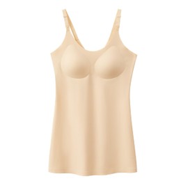 Angelhood Maternity Nursing Tank Tops for Breastfeeding, Women's Seamless Nursing Maternity Cami Built in Bra Beige, M