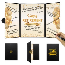 DARUNAXY Black Gold Happy Retirement Party Decorations, Sailing Into Retirement Alternative Signature Guest Book for Men Women Officially Retired Gifts Signing Card Board for Retired Farewell Supplies