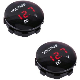 Wiredco 2X Round Red LED Voltmeter Voltage Display 12-24VDC Battery Box, Go Kit, 2Pcs.