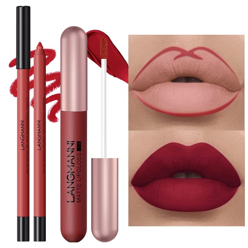 6 Colours Matte Liquid Lipstick with 6 Pieces Lip Liner