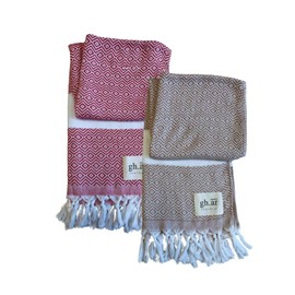 gh.ar Boho Turkish Beach Towels with Sand-Free Quick Dry Throw Blanket Cotton, 39x70 Inches, Travel Essential Bathroom Towel Set of Two (2)