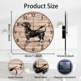 CHGCRAFT 12inch Sausage Dog Wall Clock Vintage Style Pattern Battery Operated Silent Non Ticking Round Decorative Clock for Office Home Kitchen Decor