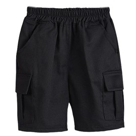 HERNEAT Boys School Uniform Shorts with Pockets Jogger Summer Cargo Short for Kids(Age4-12Y) Black