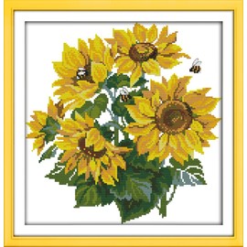 Amiiba Cross Stitch Embroidery Kit Patterned 11ct Sunflower Printed DIY Wall Art Decor Beginner Graphic Print