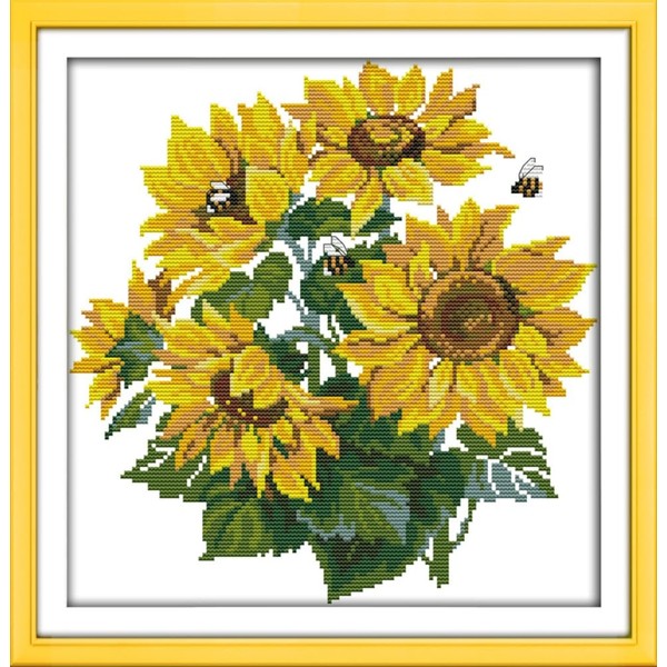 Amiiba Cross Stitch Embroidery Kit Patterned 11ct Sunflower Printed DIY