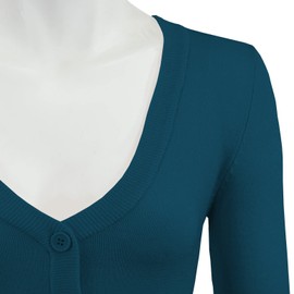 YEMAK Cárdigan bolero corto para mujer, manga 3/4, cuello en V, básico, clásico, casual, con botones, suave, suéter (S-4XL), Azul Teal, L