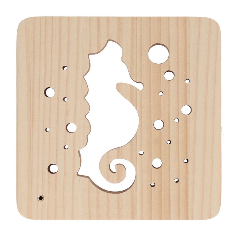Wooden 3D LED Light Hollow Seahorse Pattern USB Power Supply