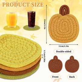 JarThenaAMCS 4Pcs Fall Pumpkin Crochet Coaster Knitted Autumn Drink Coaster Handmade Crochet Woven Cup Mat Pad for Thanksgiving Table Desk Table Decoration