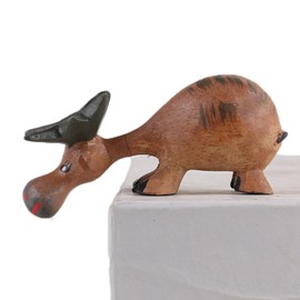 ART-CRAFT Wooden Elk Carving Made of Pine Wood Lightly Dark Stained and Lightly Painted 10 cm