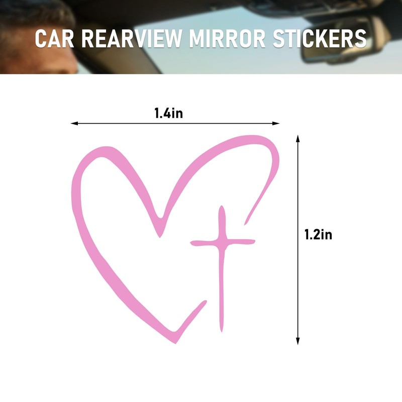 2PCS Cross Heart Rearview Mirror Sticker (Pink)