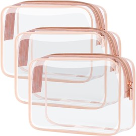 Triko Set de 3 Bolsas Organizadoras de Viaje Aprobadas por la TSA, Bolsas Transparentes para Artículos de Tocador, Cosmetiquera de Viaje Compatible con Aeropuerto (Rosa)